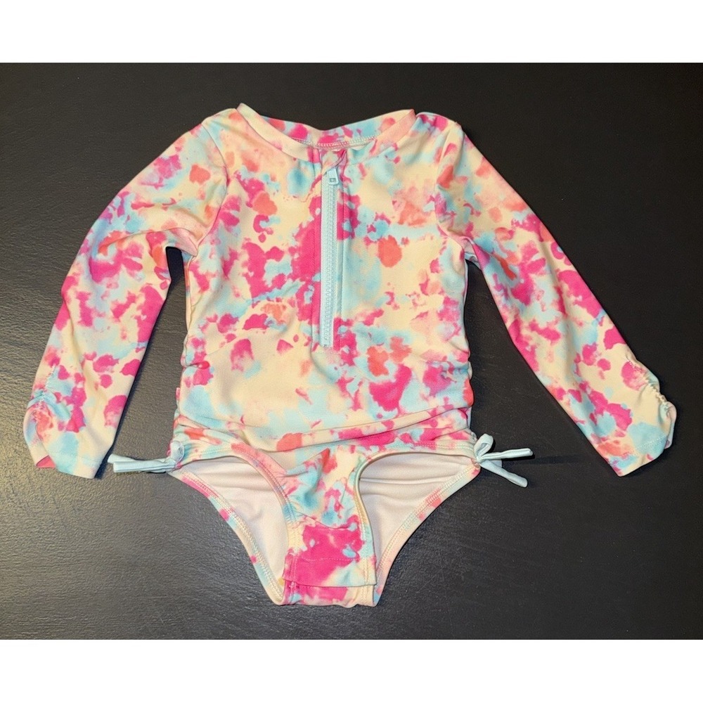 Cat‎ & Jack 2T Long Sleeve Tie Dye One Piece Swimsuit UV Rainbow Toddler